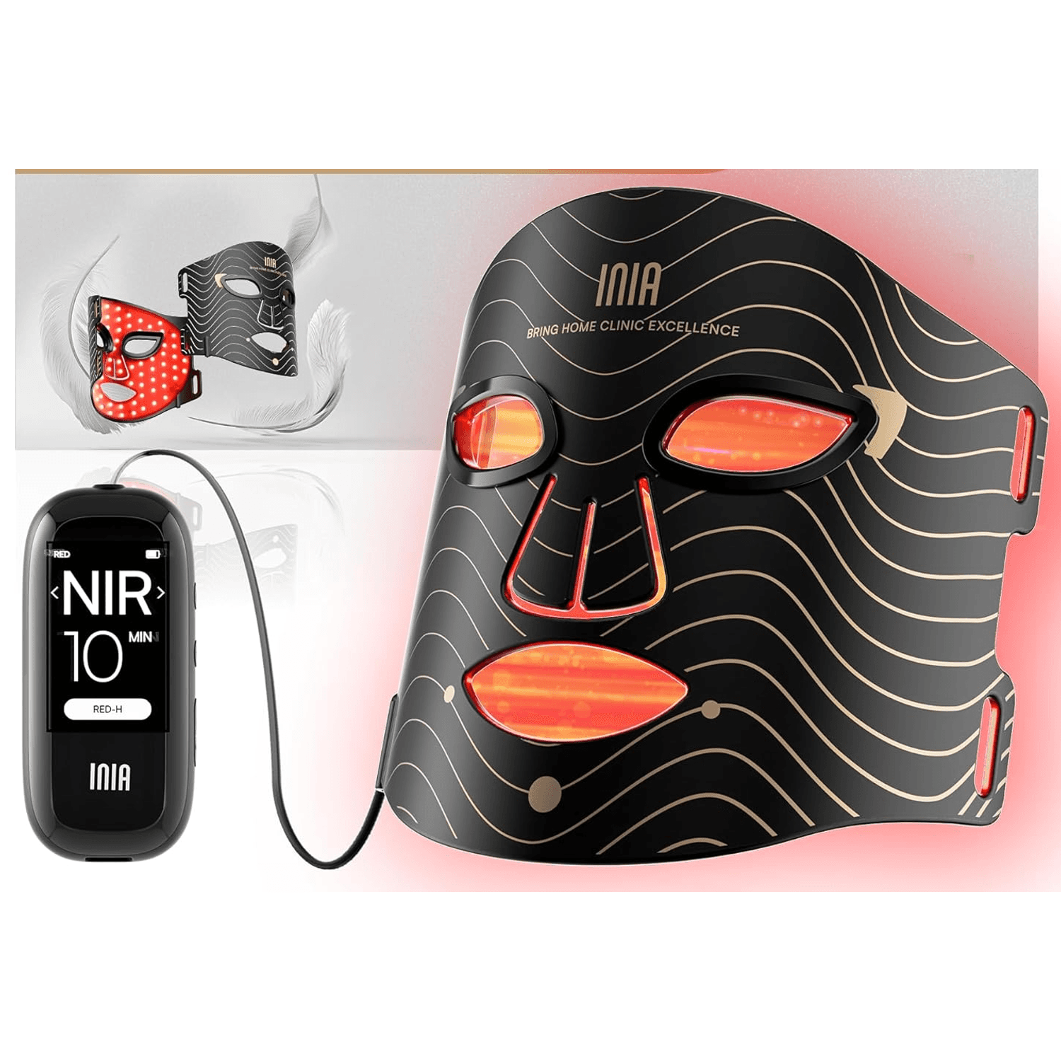 INIA Red Light Therapy Mask photographed against a plain background.