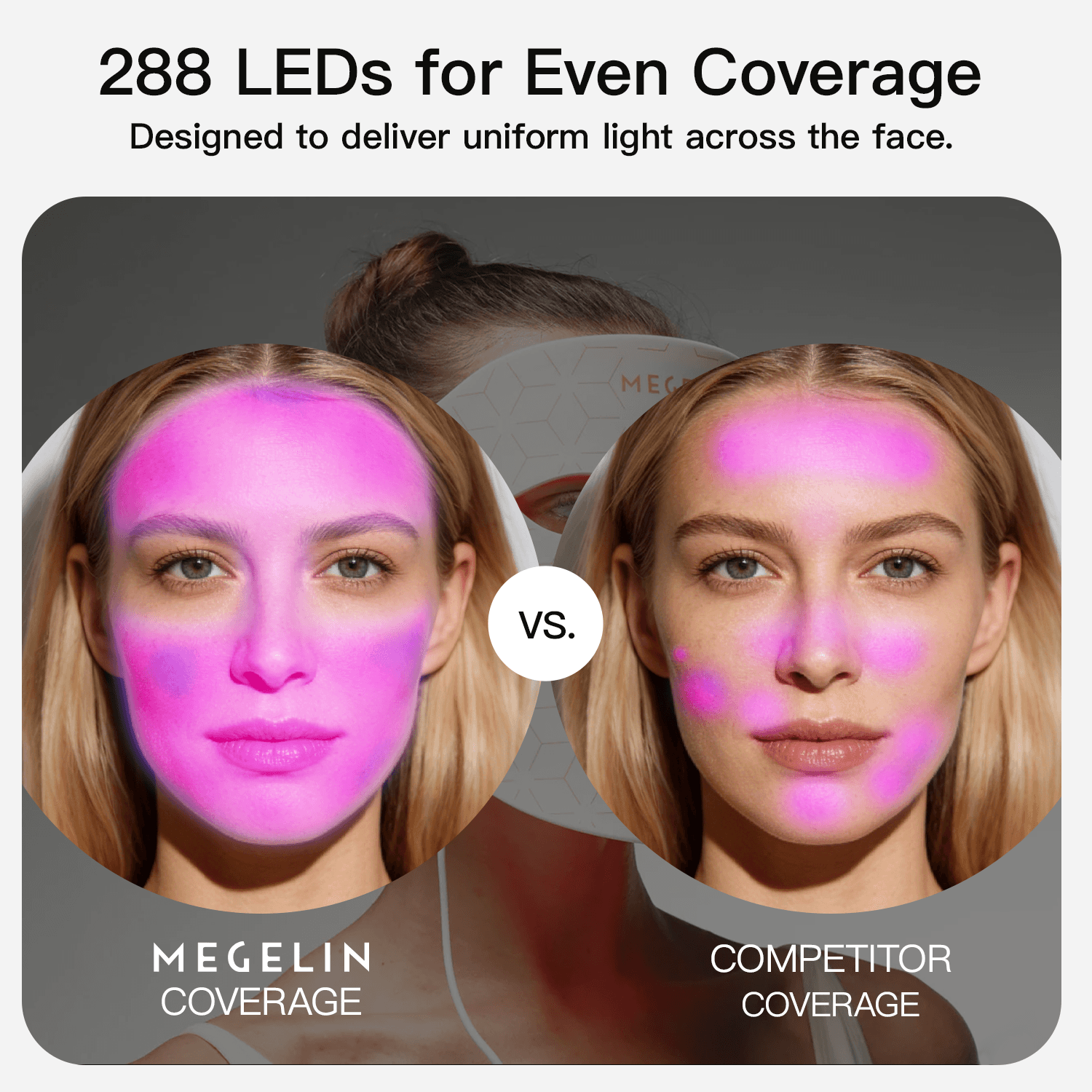 MEGELIN JML1 face mask shown on a wearer in an official light-coverage diagram.