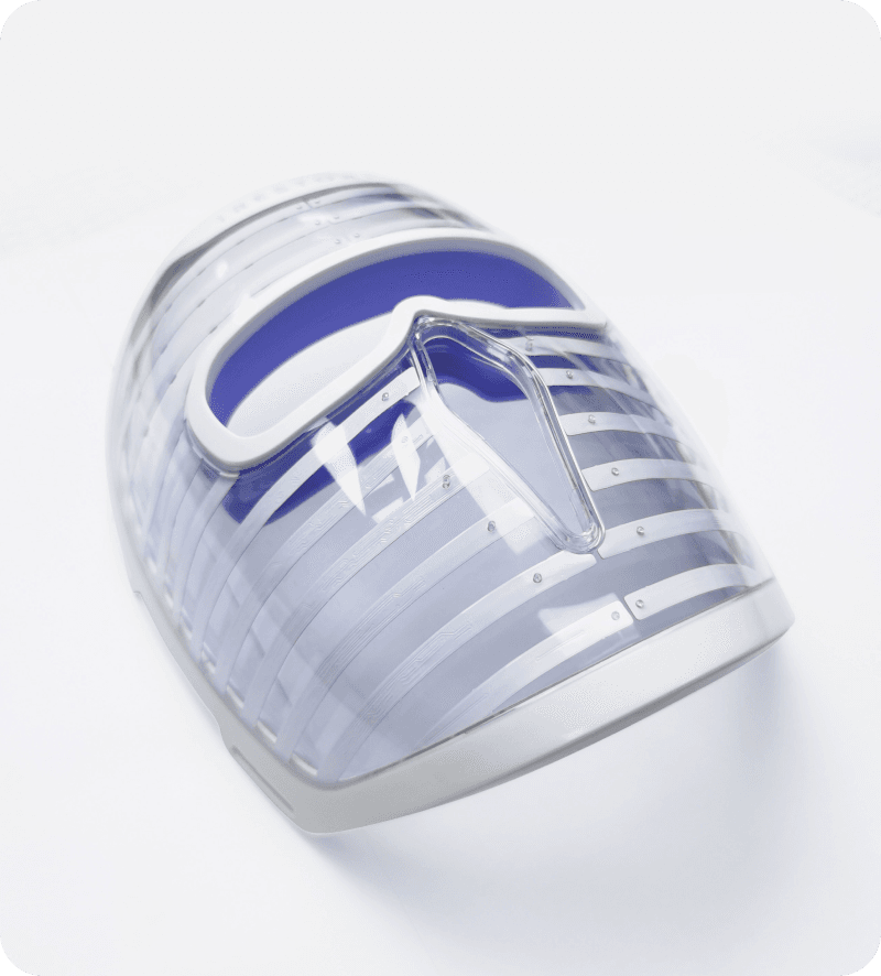 Top view of the exact white iRestore Illumina LED face mask.