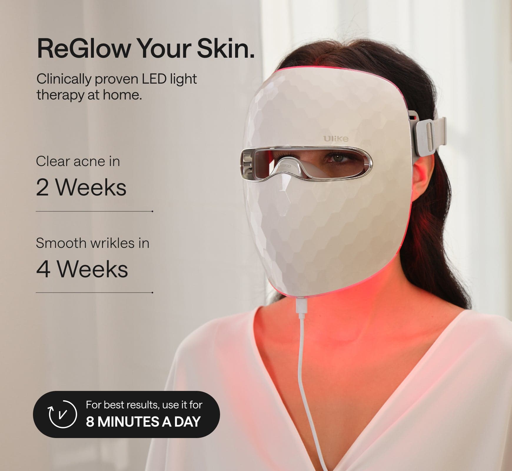 Official alternate product view of the exact white Ulike ReGlow UM10 mask.