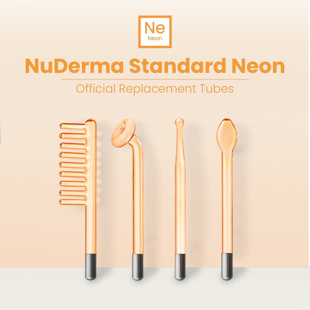 Four official Neon glass attachments for the NuDerma Standard JX-006A wand.