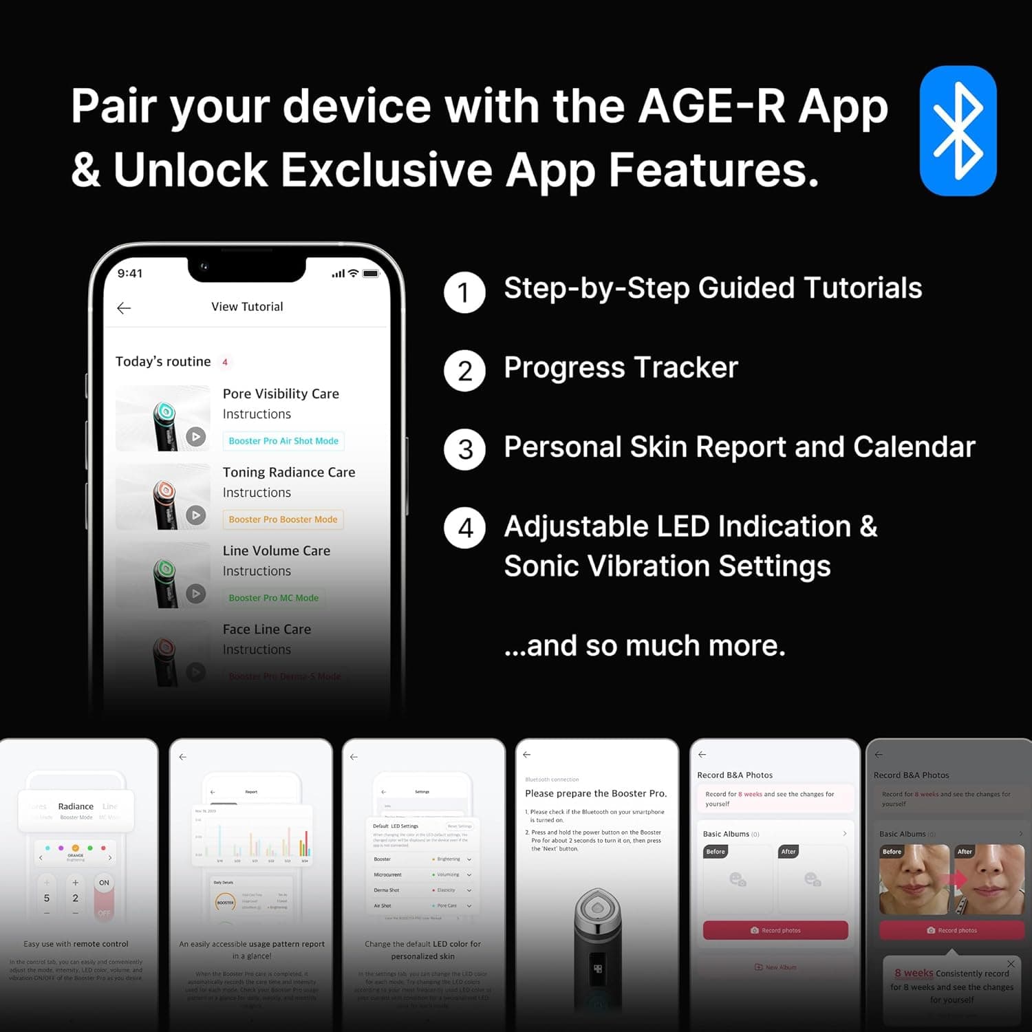 AGE-R app features shown with Booster Pro